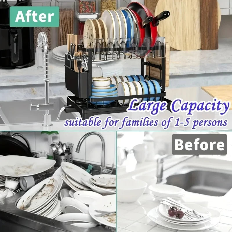 2-Tier Detachable Dish Drying Rack with Drainboard