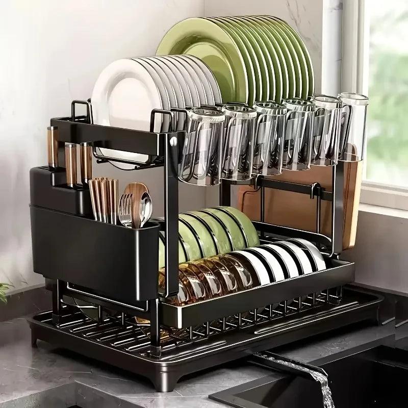 2-Tier Detachable Dish Drying Rack with Drainboard