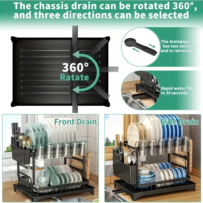 2-Tier Detachable Dish Drying Rack with Drainboard