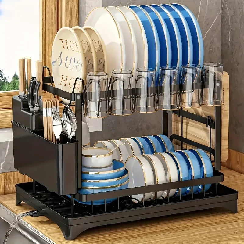 2-Tier Detachable Dish Drying Rack with Drainboard